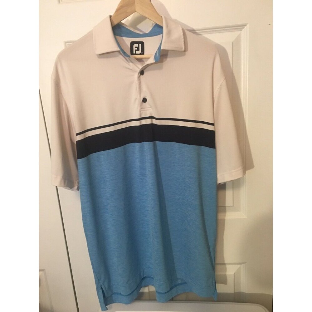 Footjoy FJ Blue‎ & White Men’s Sz L Golf Polo Shirt